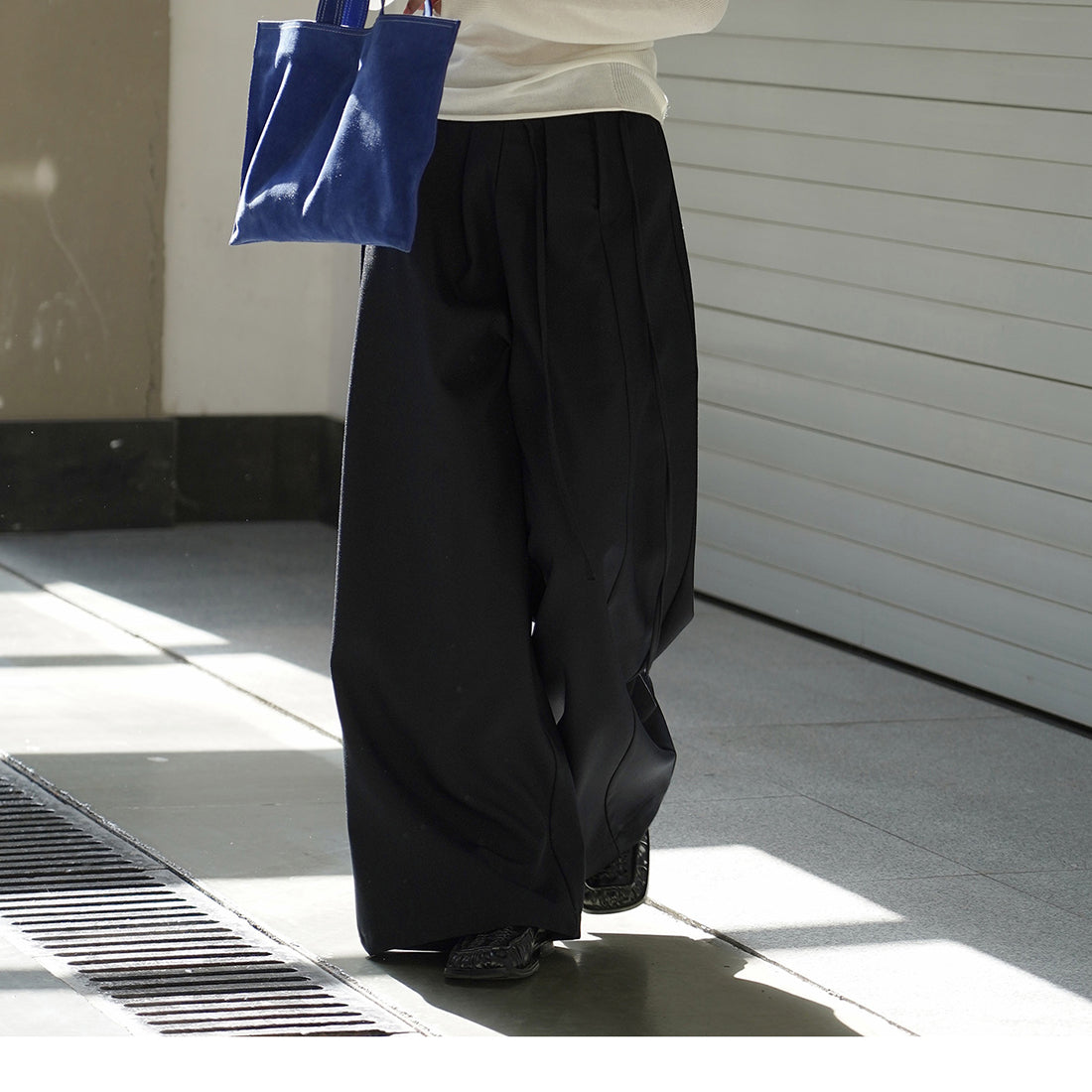 Retro pleated side placket wide leg pants