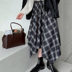 Irregular plaid high waist slimming half body A-line skirt