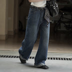 Retro loose wide leg jeans with scarf belt