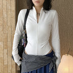 Slim fit stand collar zip long sleeve bodysuit