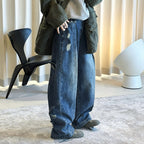 Retro pocket patchwork ripped loose jeans