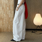 Grid waistband elastic drawstring loose casual ankle pants