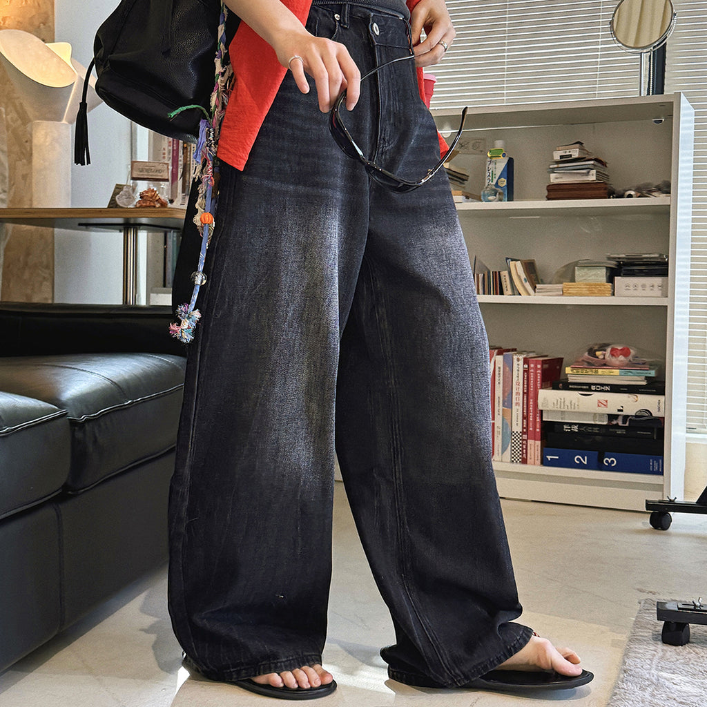 High waist washed wide leg jeans with vintage faded finish