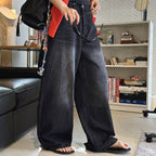 High waist washed wide leg jeans with vintage faded finish