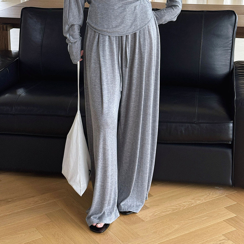 Elastic drawstring loose wide leg pants