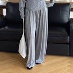 Elastic drawstring loose wide leg pants