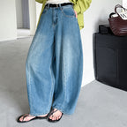 Wide leg jeans women high waist loose denim pants vintage wash trousers