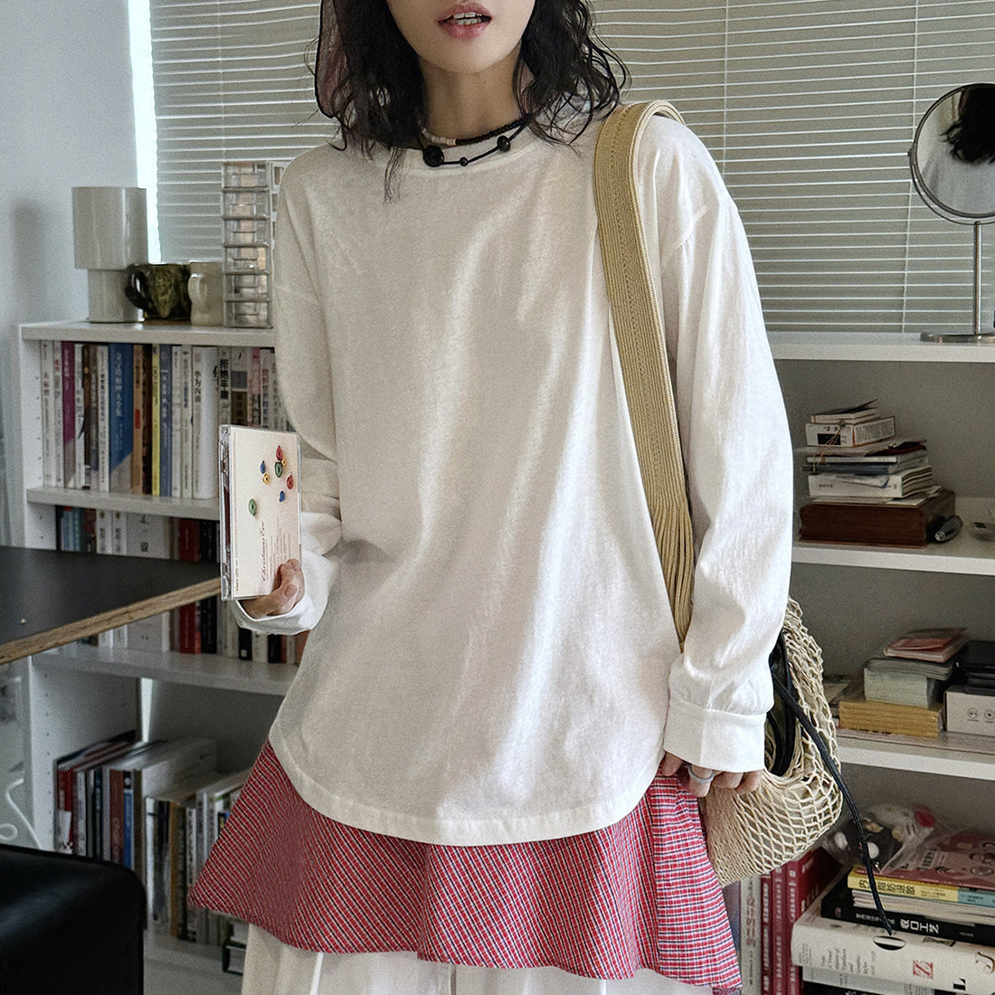 loose fit long sleeve t shirt basic cotton blend crew neck casual top