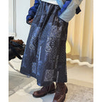 Retro Cashew Flower Splicing Elastic Waist Loose Skirt