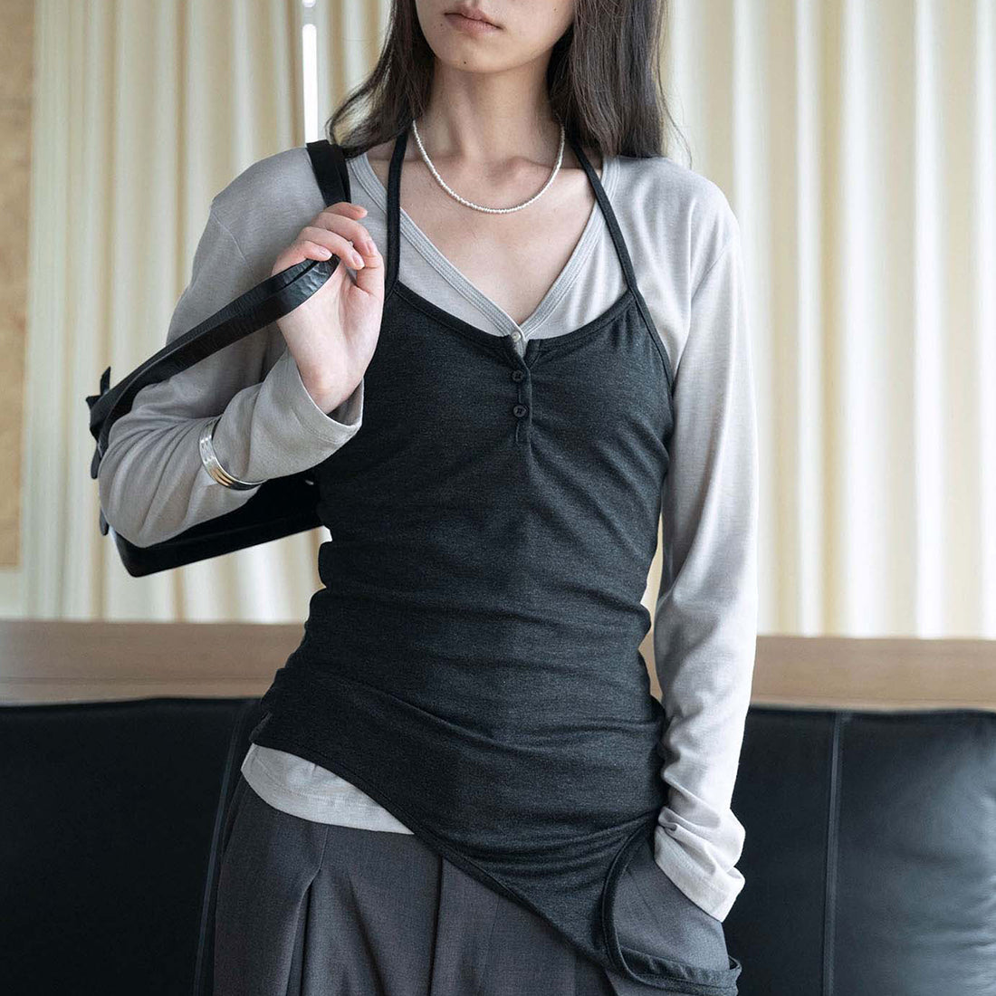 Thin strap hanging neck Tencel suspender top