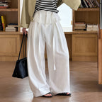 High waist pleated wide leg pants women loose drape trousers with tie waist