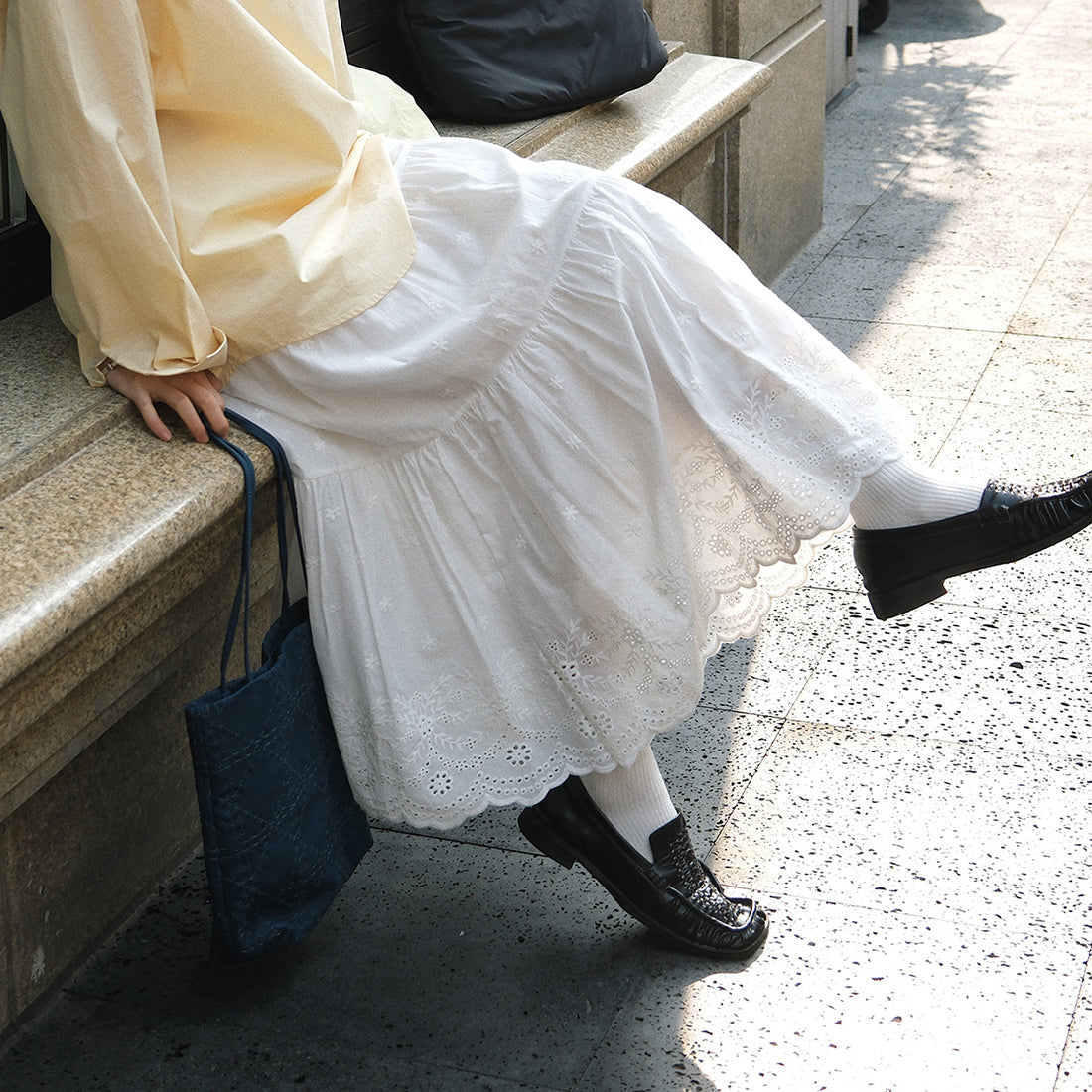 Bohemian floral hollow loose maxi skirt