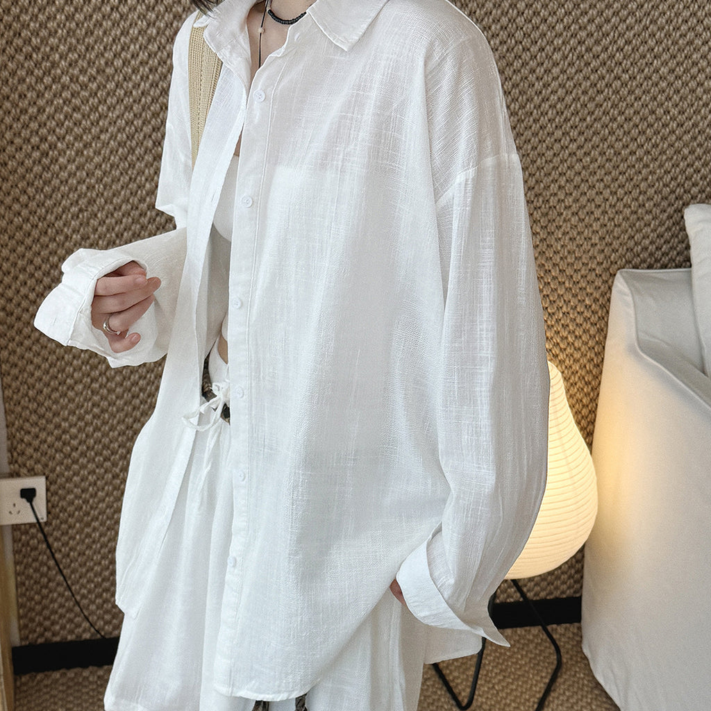 Cotton linen oversized shirt women breathable loose long sleeve casual blouse