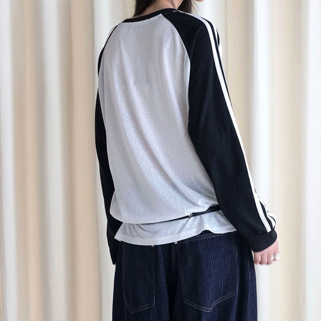Retro contrasting striped loose T-shirt sunscreen top