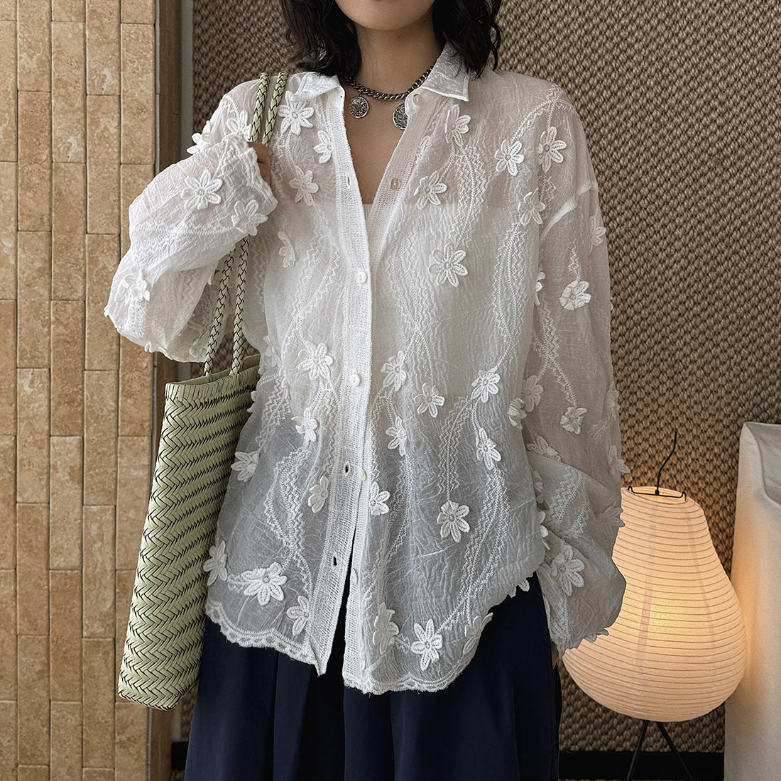 floral loose and long sleeve button up shirt