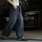 Retro loose wide leg jeans with scarf belt