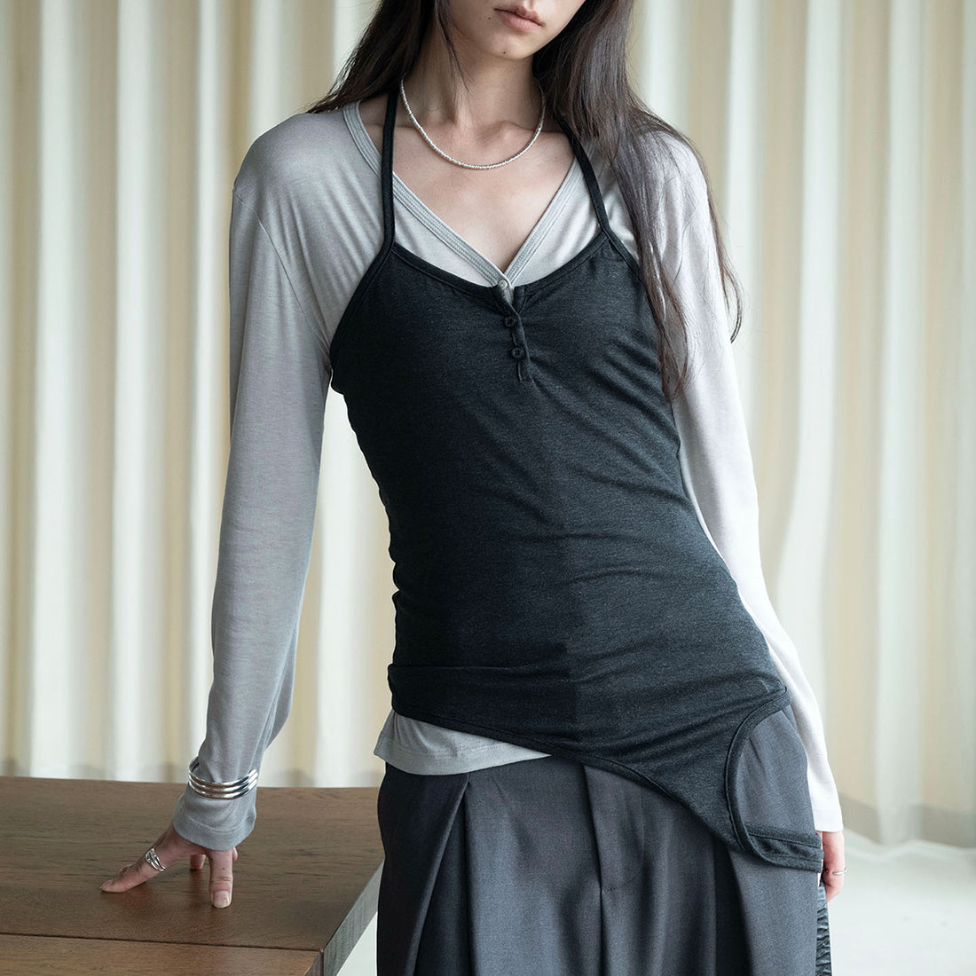 Thin strap hanging neck Tencel suspender top