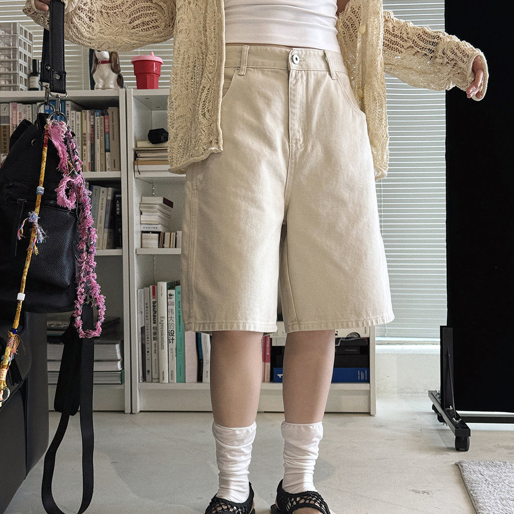 High Waist Loose Fit Denim Bermuda Shorts
