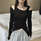Women’s Asymmetric Cold Shoulder Long Sleeve Top