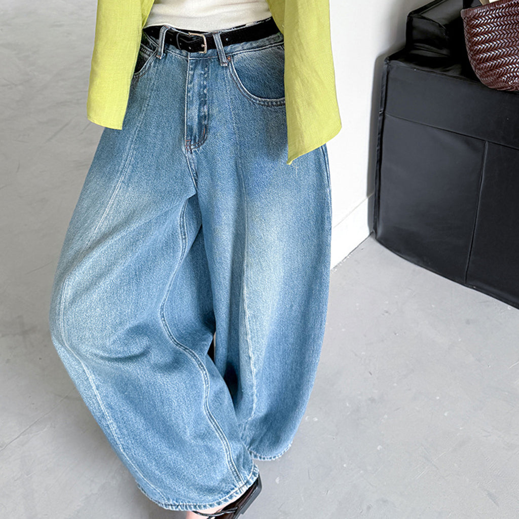 Wide leg jeans women high waist loose denim pants vintage wash trousers