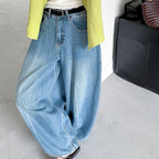 Wide leg jeans women high waist loose denim pants vintage wash trousers