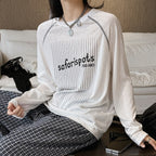 Striped contrasting letter printed T-shirt top