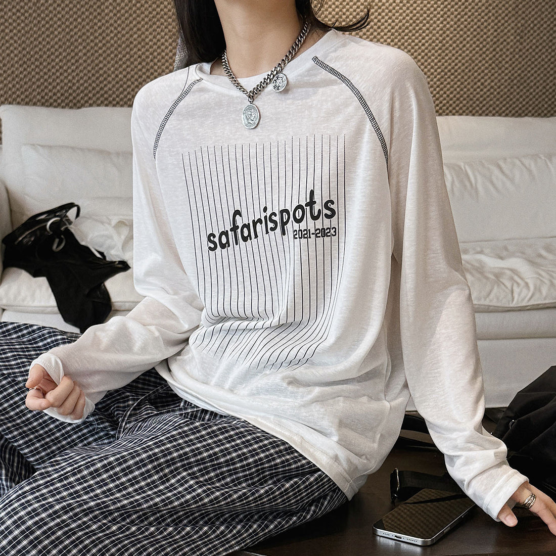 Striped contrasting letter printed T-shirt top