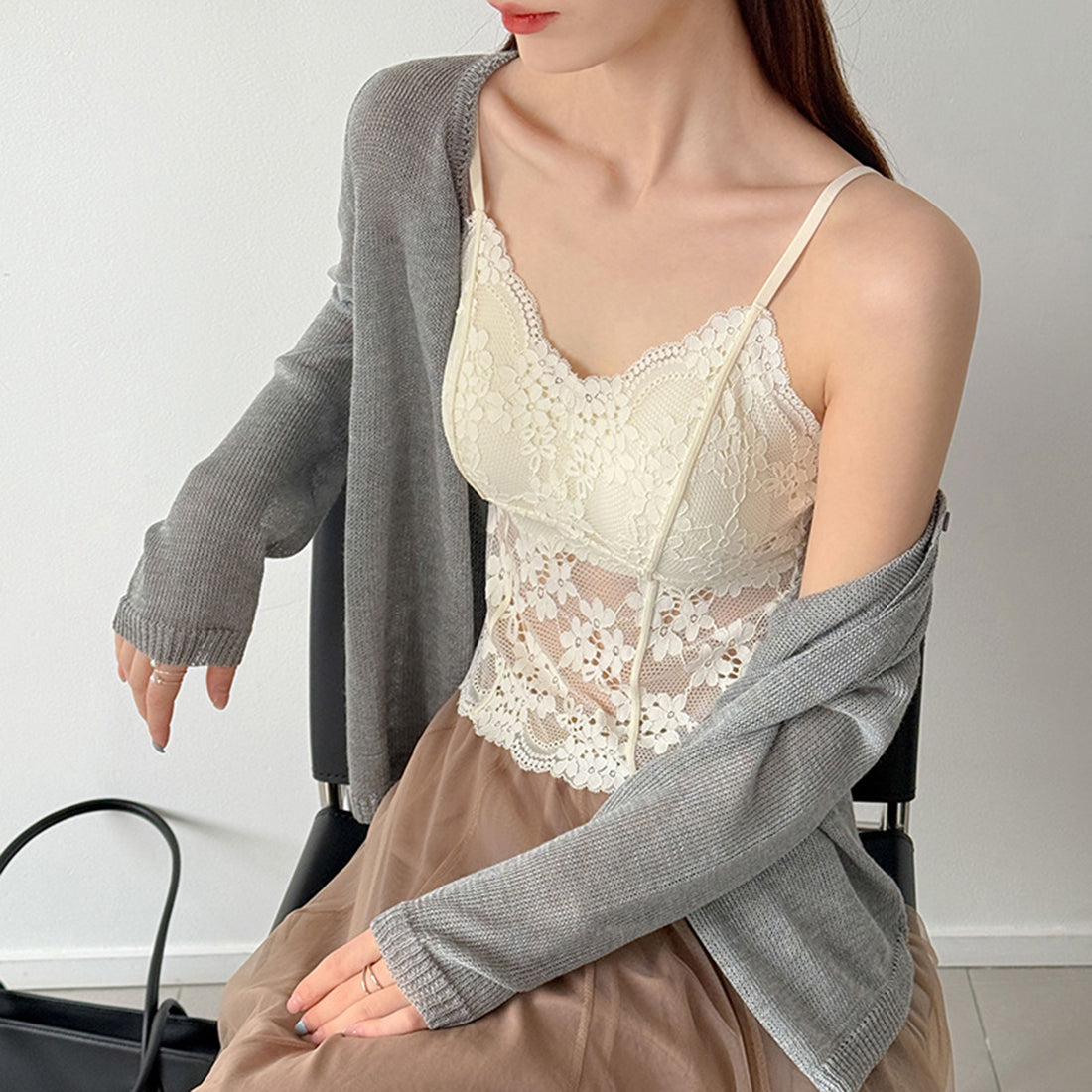 Women’s Floral Lace Camisole with Built-in Bra