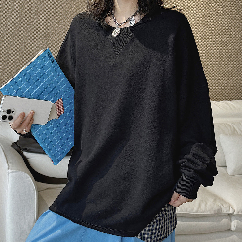 oversized long sleeve sweatshirt cotton loose fit crew neck pullover casual top
