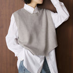 Asymmetric hem solid color round neck knitted vest top