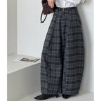 High waisted casual loose plaid wide leg pants