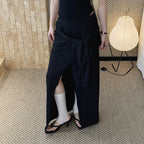 High-Waist Draped Maxi Skirt with Side Slit Detail
