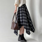 Irregular plaid high waist slimming half body A-line skirt