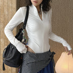 Slim fit stand collar zip long sleeve bodysuit