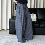 Color blocking plaid splicing casual elastic drawstring pants