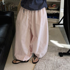 High waist cotton linen balloon pants loose casual wide leg trousers