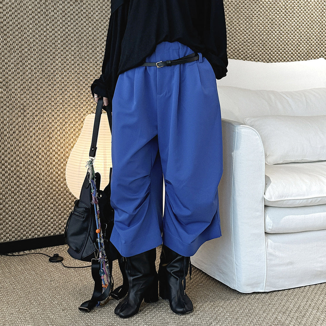 high waist wide leg pants lyocell cotton draped loose trousers casual pleated baggy pants