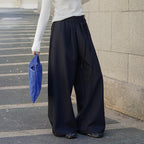 Retro pleated side placket wide leg pants