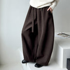 Retro high waist slimming wide leg casual curved knife pants
