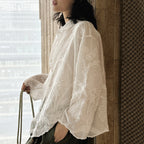 embroidered sheer shirt loose fit long sleeve button down lightweight cotton blouse