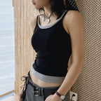 layered tank top slim fit stretchy camisole contrast trim sleeveless top