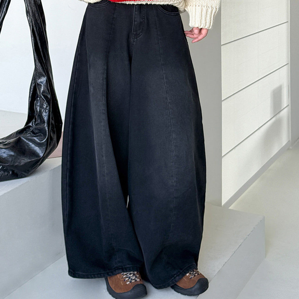 American retro fleece warm loose jeans