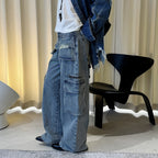 Retro ripped multi pocket loose silhouette jeans