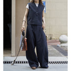 Retro short vest + I-shaped pleated curved trousers set