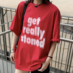 Round neck letter printed shoulder loose T-shirt top