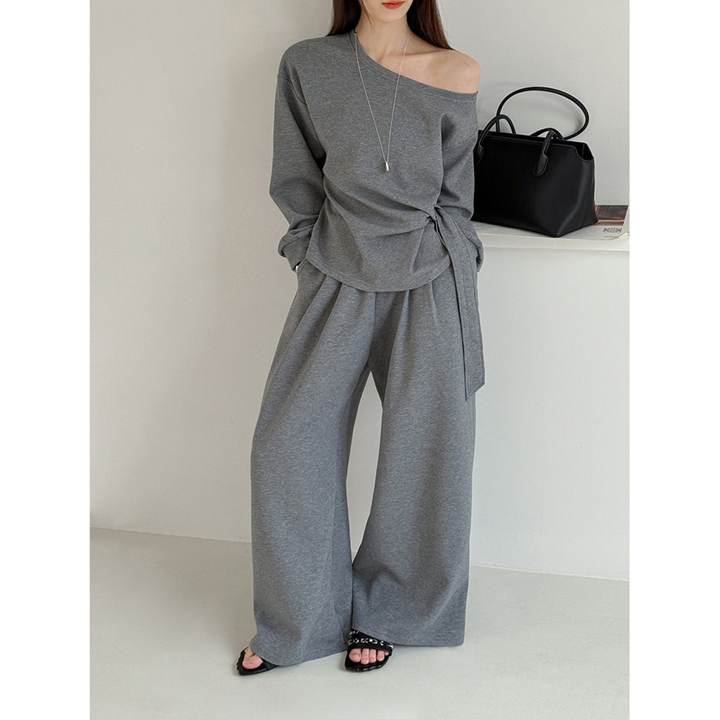 Off shoulder lounge set women loose fit wide leg pants two piece outfit