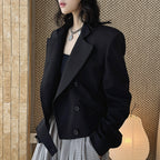 Stand collar cropped structured blazer jacket