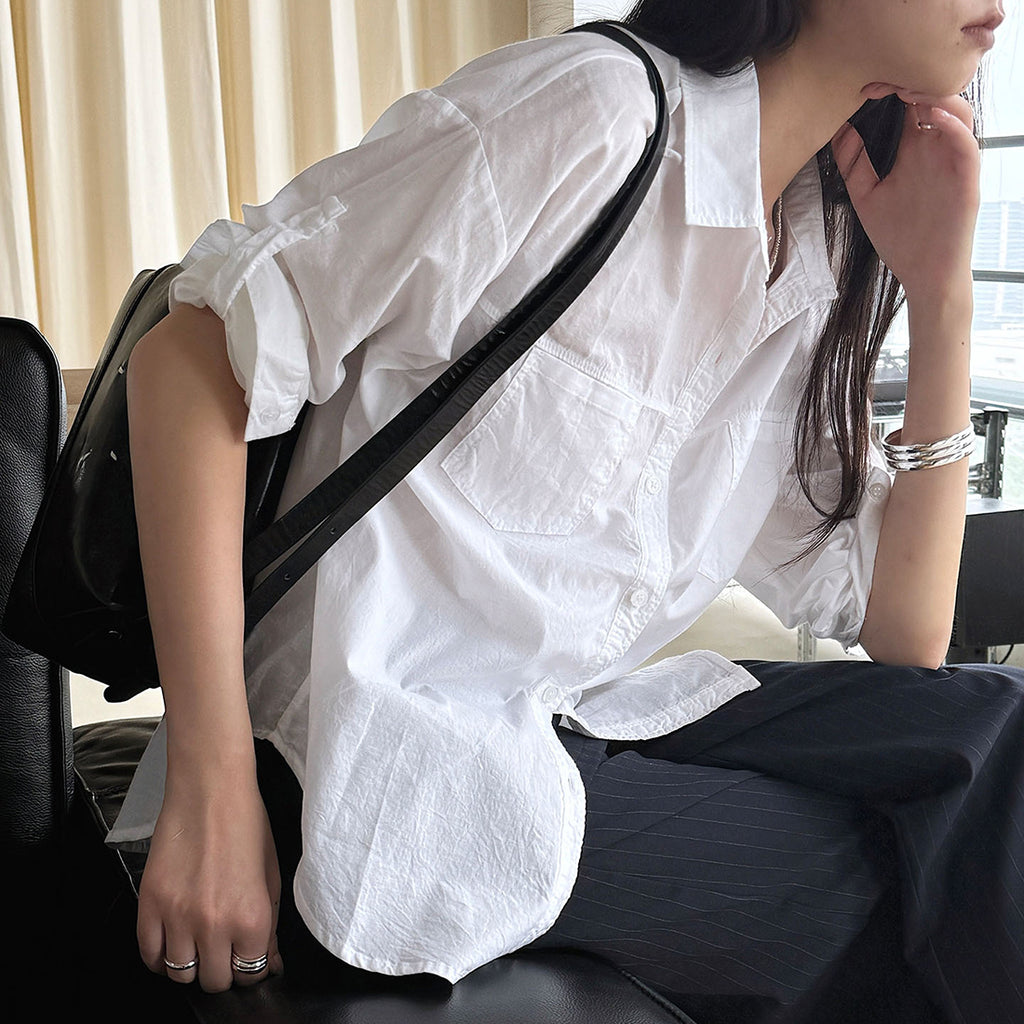 Line splicing loose button up shirt top