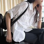 Line splicing loose button up shirt top