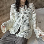 Large mesh hollow knitted cardigan loose top